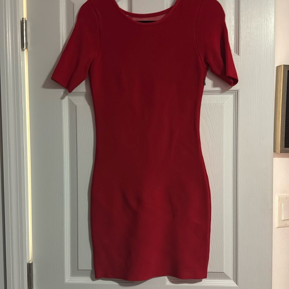 Low Back Mesh - Body Con Red Dress - Like New - Size Small